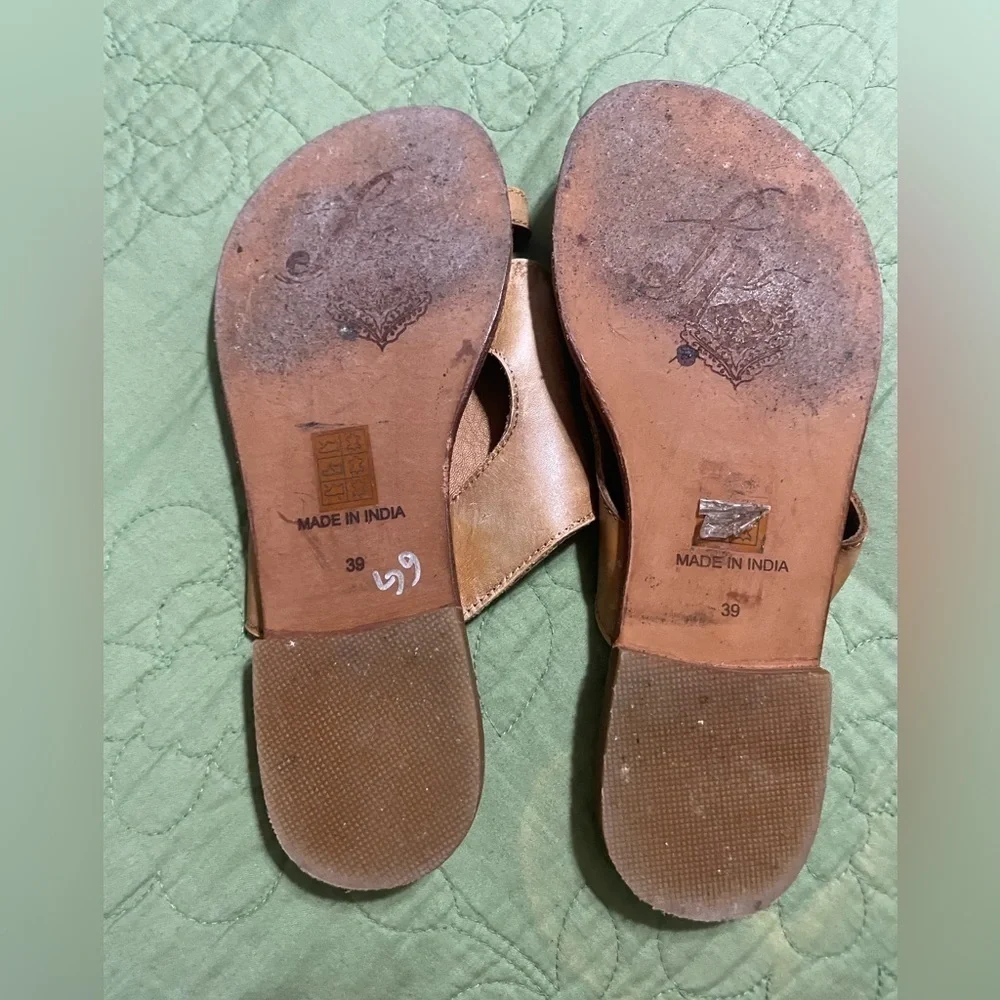 FREE PEOPLE Women's Sant Antoni SANDALS Tan Leather Toe Post size 39EU/ 8US